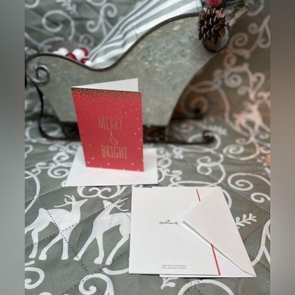 🎄❤️🎄 NEW Merry & Bright Red & Gold 15 Cards & Envelopes Blank Inside NWOT - Picture 6 of 9